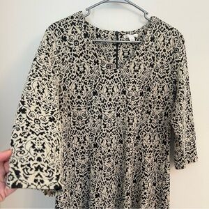 Women's CATO Black & cream Floral Sweater Dress 3/4 Sleveless Size‎ LARGE